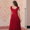 Thumbnail: Stylish Ruby Red Maxi Gown with Flared Silhouette Premium Georgette & Embroidery