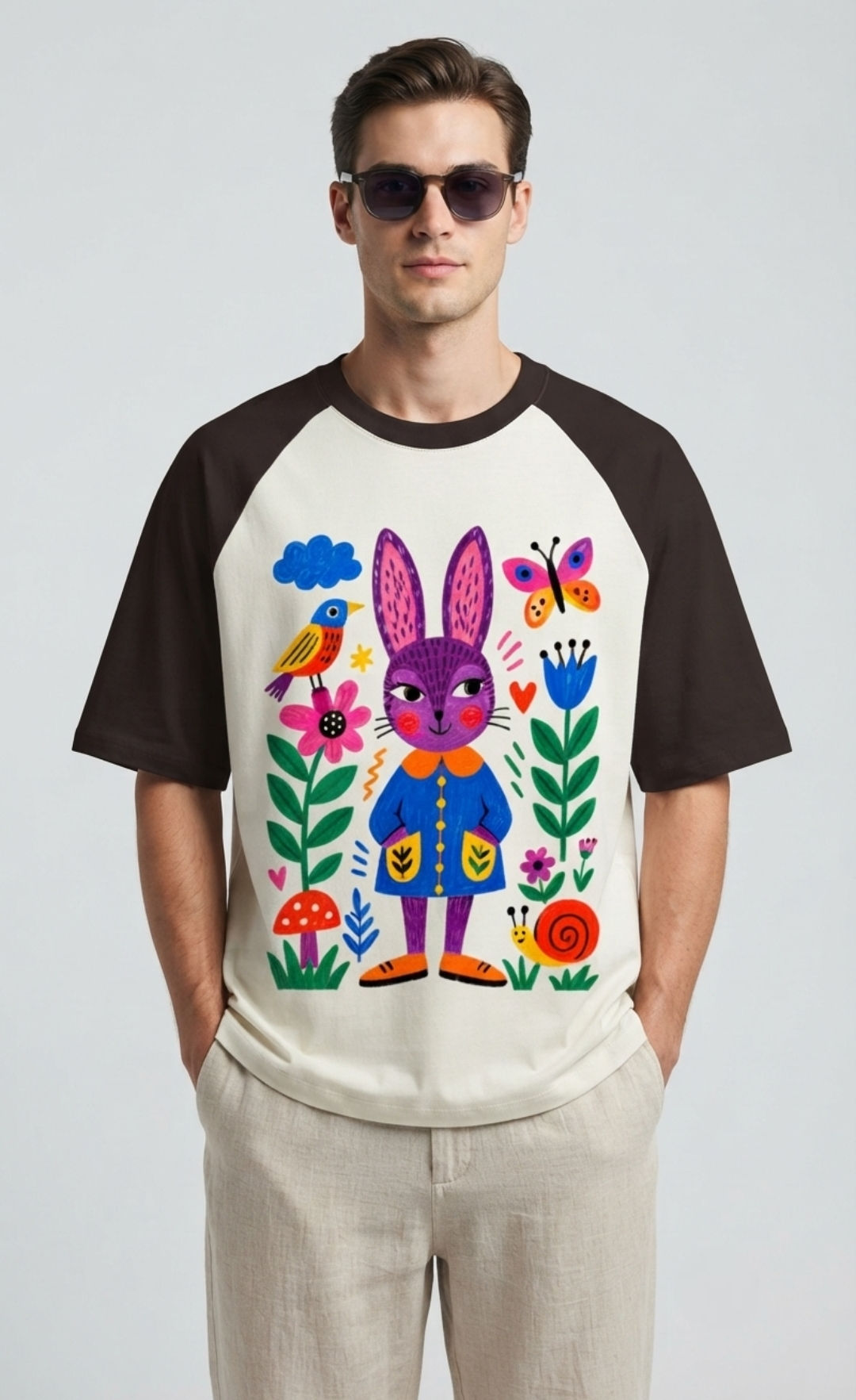 Oversized Men's T-Shirt 100% Cotton 180 GSM Breathable Raglan Sleeves Modern