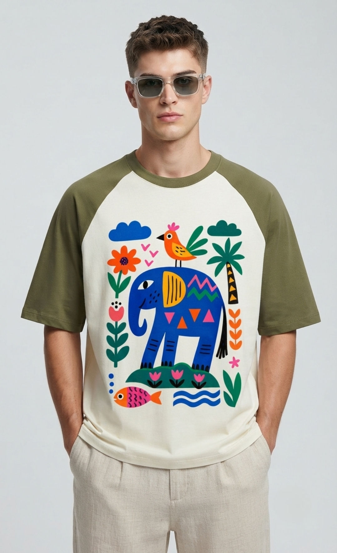 Men's T-Shirt Cotton 180 GSM Oversized Fit Raglan Sleeve Comfortable Clothing