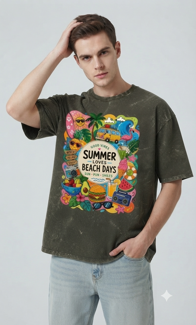 Thumbnail: Trendy Men's Olive Green T-Shirt Oversized Premium Cotton Relaxed Streetwear 