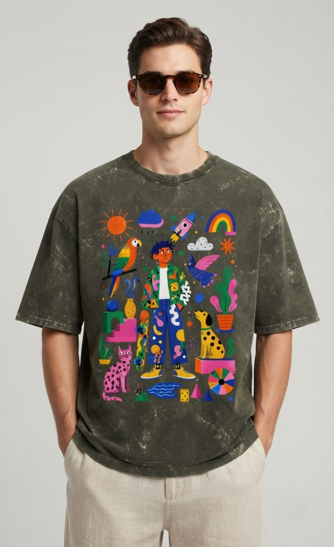 Premium 240 GSM Cotton Men's T-Shirt Oversized Fit Acid Wash Streetwear Fashion