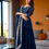 Thumbnail: Latest Designer Teal Georgette Full Flair Gown With Matching Dupatta For Wedding