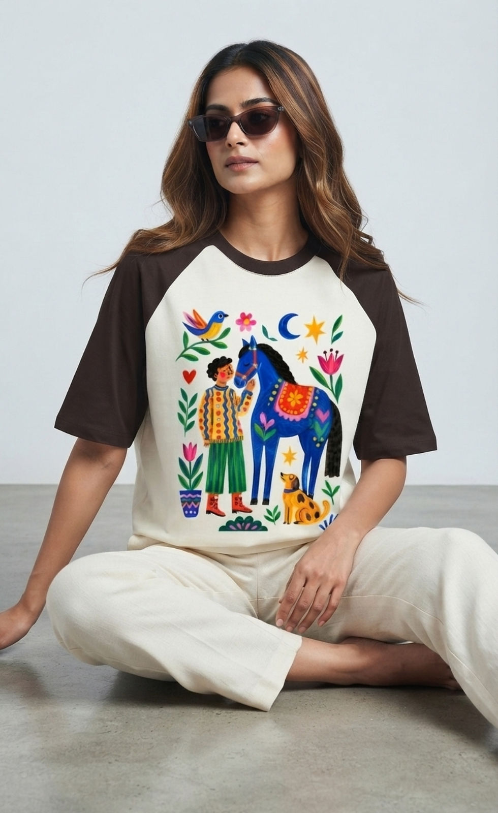 Thumbnail: Soft Breathable Cotton Oversized Women's T-Shirt With Raglan Sleeves For Comfort