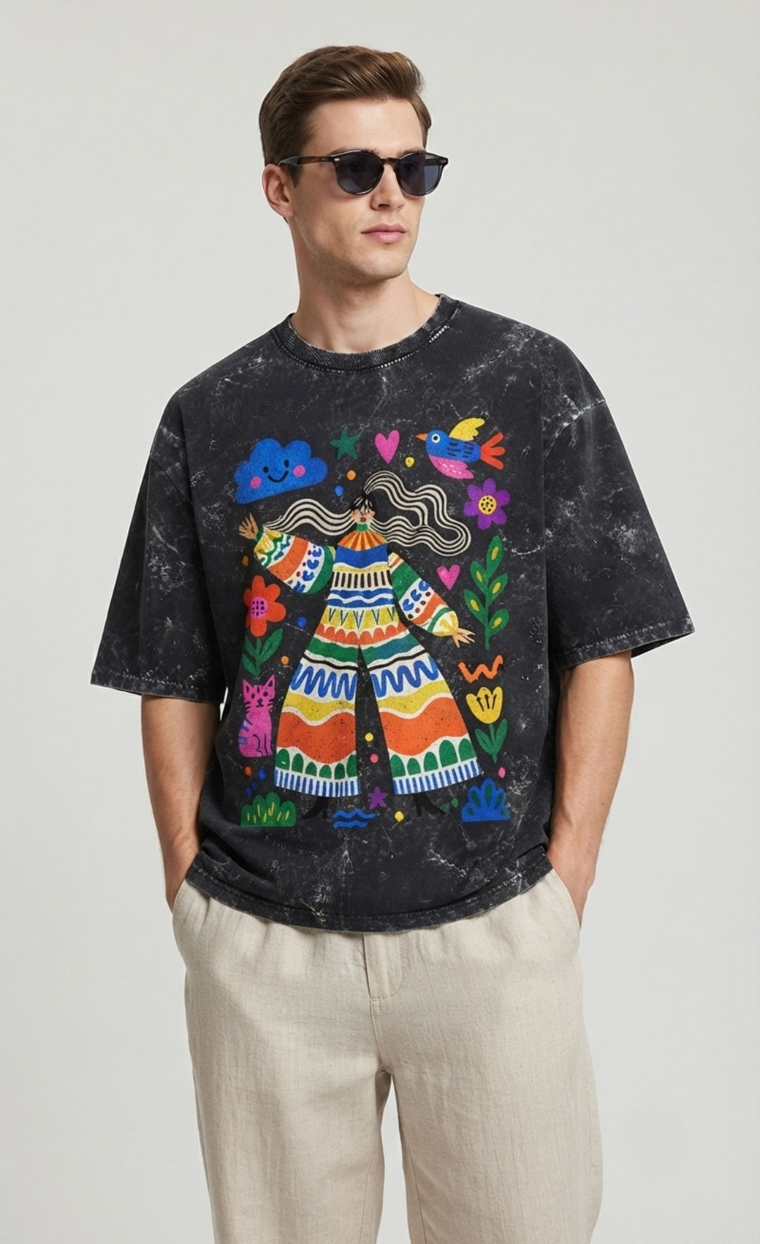 240 GSM Cotton Men's T-Shirt with Distinctive Acid Wash Comfortable Silhouette
