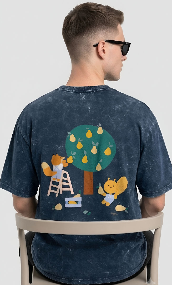 Thumbnail: Men Navy Blue T-Shirt Stylish Acid Wash Cotton Oversized Streetwear Modern Look
