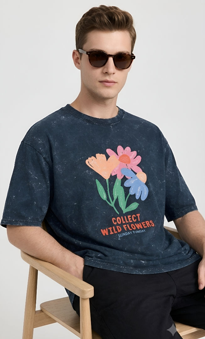 Thumbnail: Premium Cotton Men's Navy Blue T-Shirt Relaxed Oversized Streetwear Acid Wash 