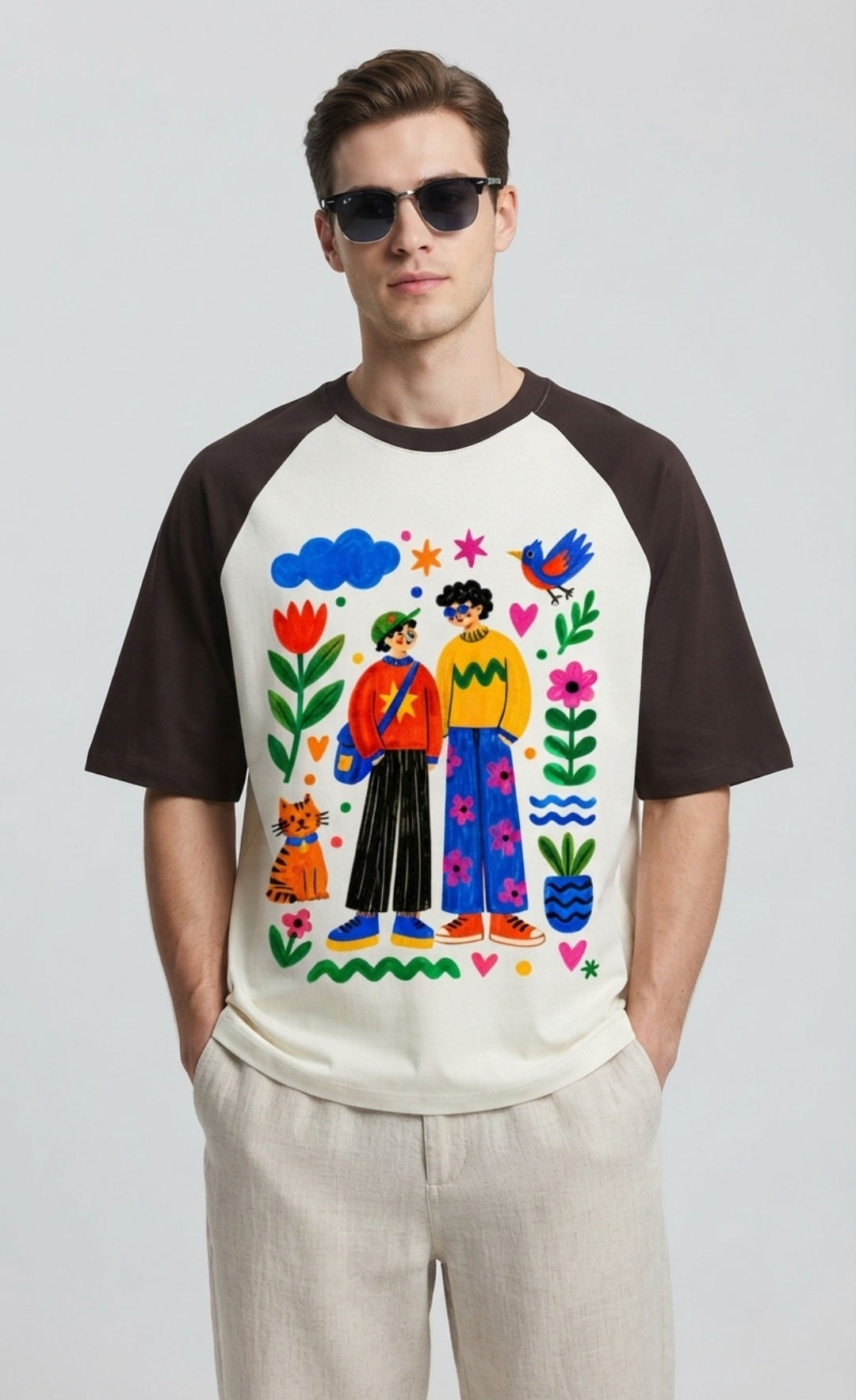 180 GSM Cotton Men's T-Shirt Premium Oversized Raglan Sleeve Relaxed Casual Wear