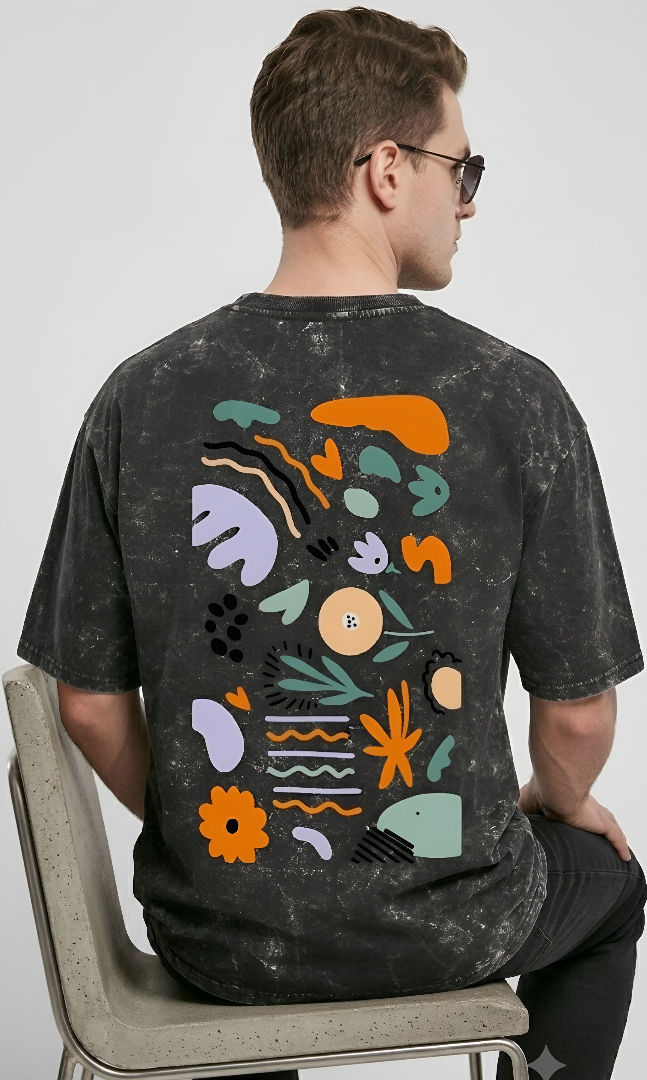Thumbnail: Men's Black T-Shirt Premium Cotton Oversized Acid Wash Streetwear Style Casual 