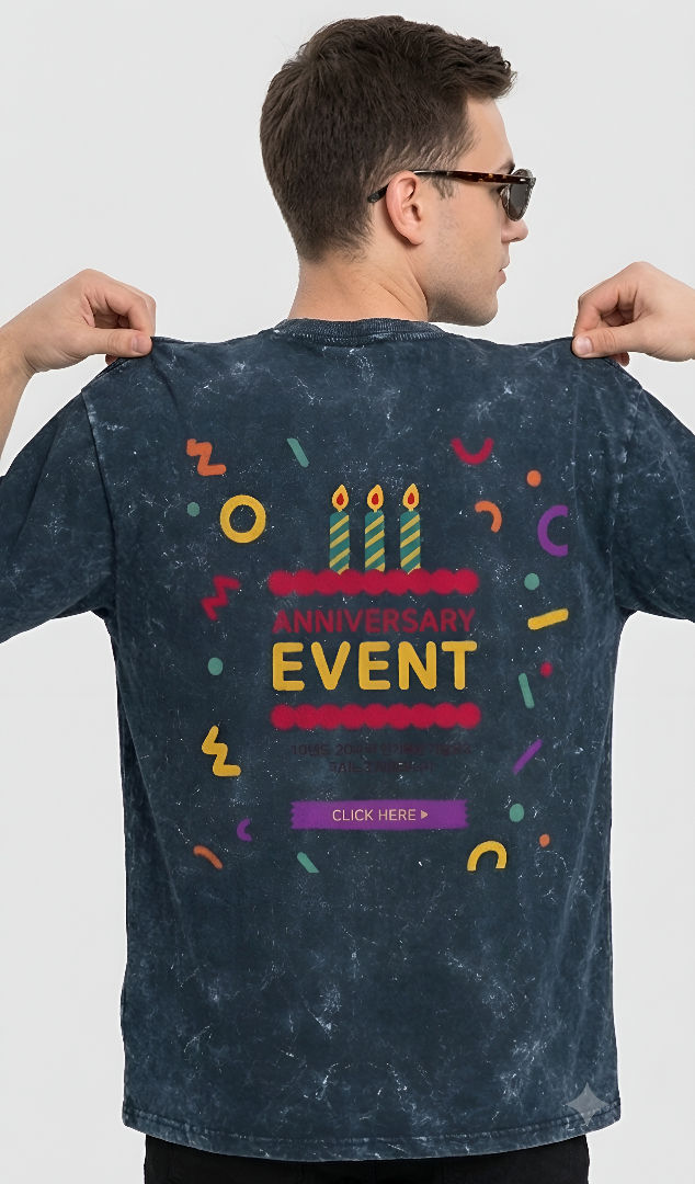 Thumbnail: Trendy Men Navy Blue T-Shirt Oversized Cotton Acid Wash Relaxed Streetwear Look