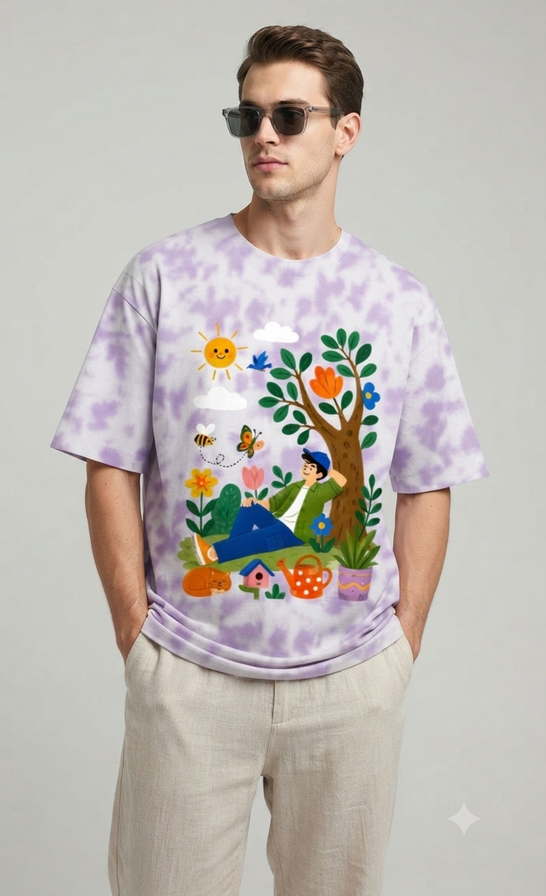 Men's T-Shirt 260 GSM Cotton Blend Oversized Fit Artistic Tie-Dye Everyday Wear