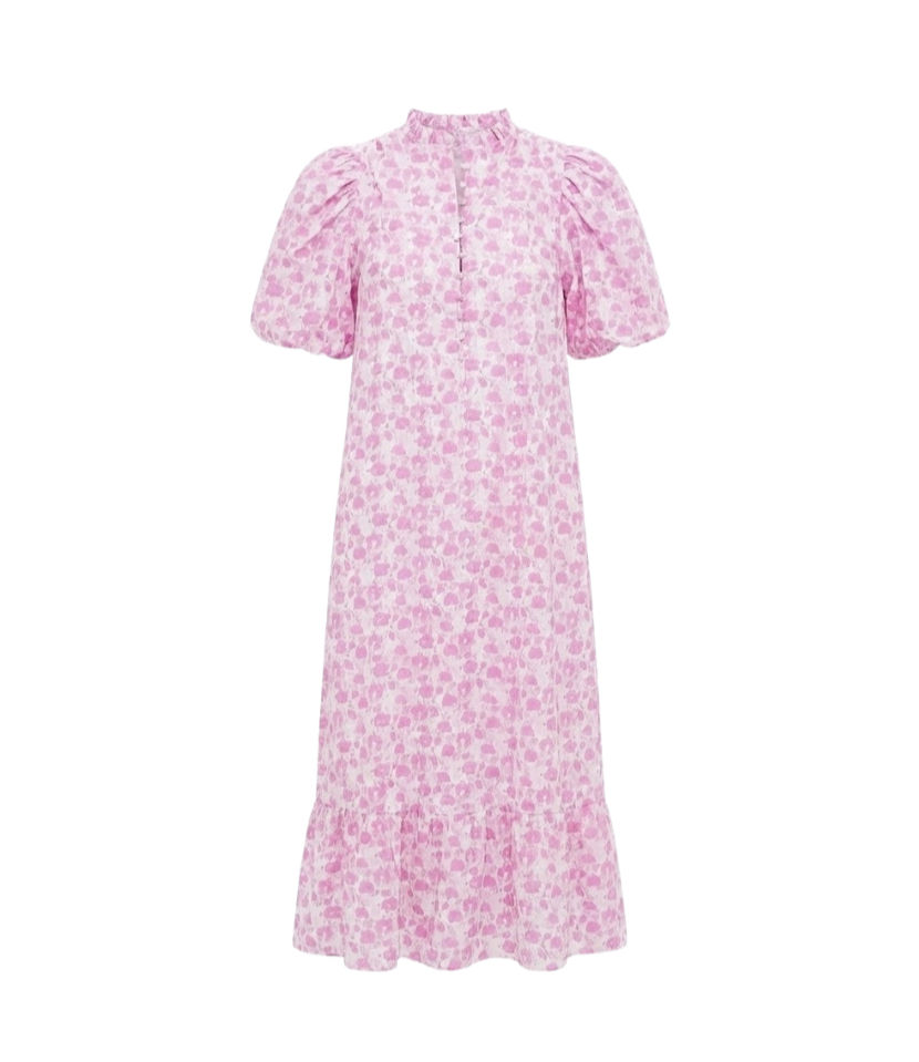 Pink and White Floral Mimi Midi Dress