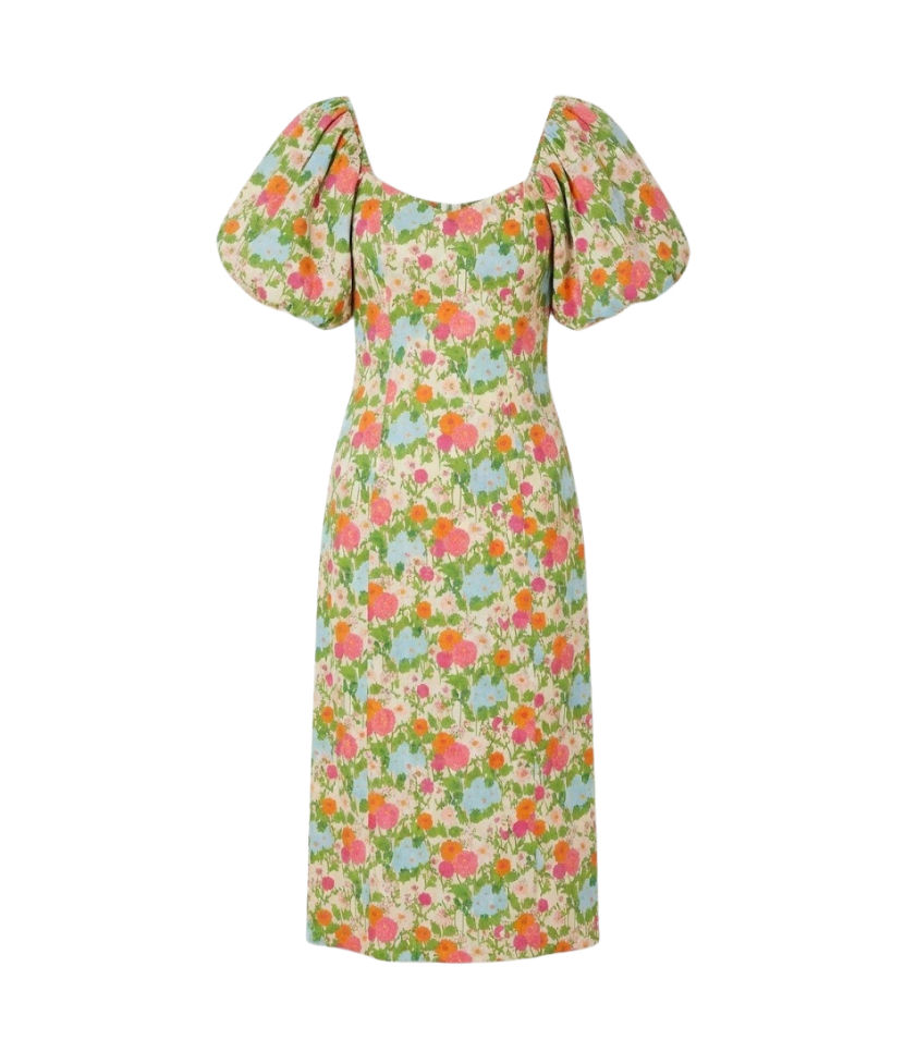 Green Multi Begonia Floral Sallie Midi Dress