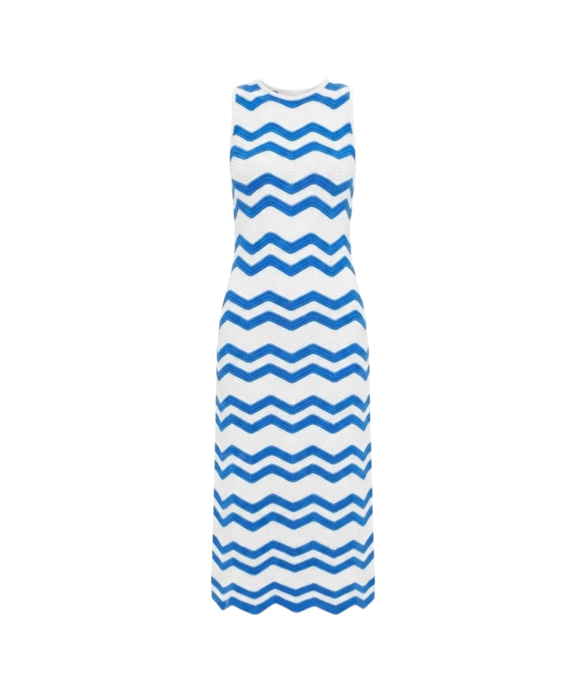Blue & White Zig-Zag Stripe Mykonos Knit Maxi Dress