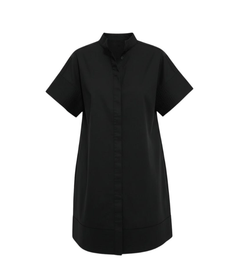 Black Trapunto Stitch Sofia Shirt Dress