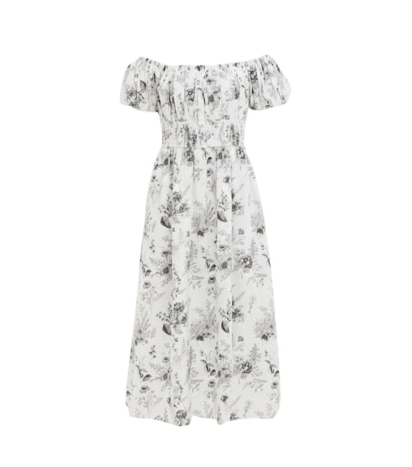 Black & White Floral Smocked Helena Maxi Dress