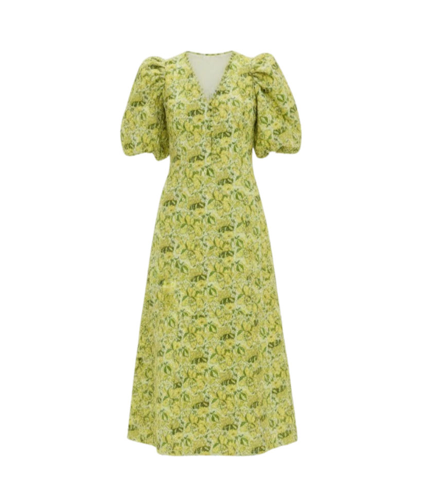 Chartreuse Multi Floral Marcy Midi Dress