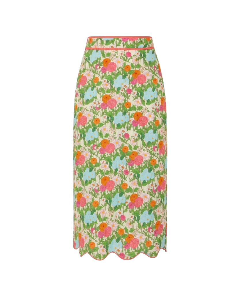 Multi Green Begonia Floral Ida Midi Skirt