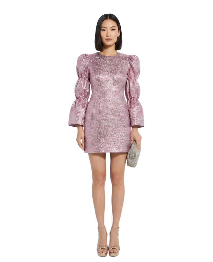 Pink Multi Jacquard Puff Sleeve Darcy Mini Dress