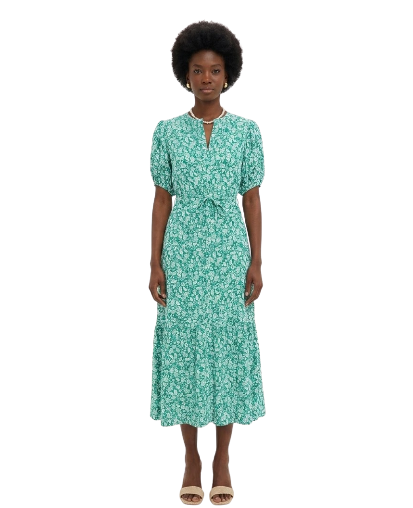 Green Micro Floral Frannie Maxi Dress