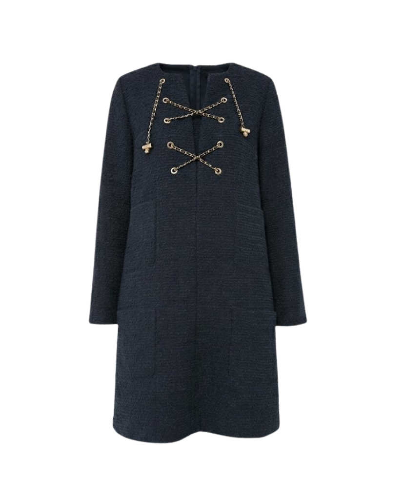 Thumbnail: Navy Tie Tweed Kelly Dress