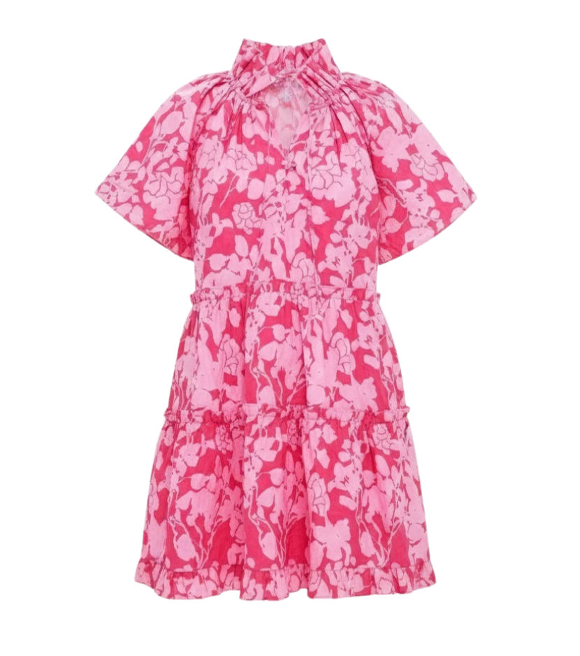 Pink Textured Floral Thea Mini Dress