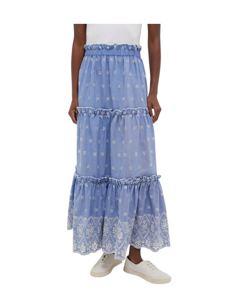 Chambray Embroidered Prado Skirt
