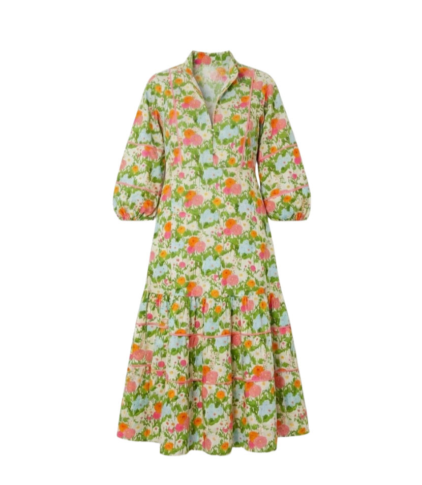 Multi Green Begonia Floral Hillsborough Midi Dress