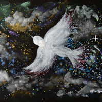 aquarelle d'un oiseau blanc sur papier noir