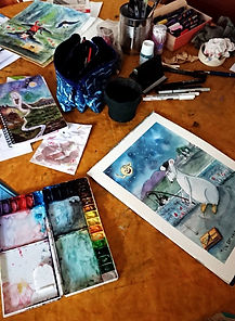 aquarelle dans l'atelier de michele pincemin