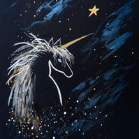 illustration d'une licorne dans le cosmos sur papier noir