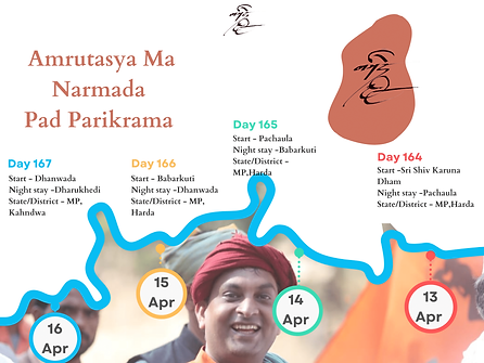Narmada Parikrama days range from the 164th to 167th 
