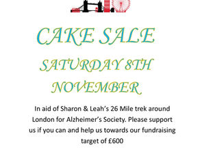 CAKE SALE: Saturday 8th November