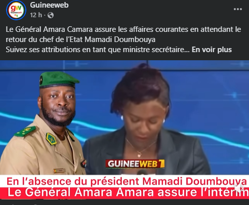 Capture d'écran de la publication de Guineeweb, présentant comme une actualité récente un extrait vidéo daté en réalité du 12 février 2026 — sans mention de sa date d'origine.