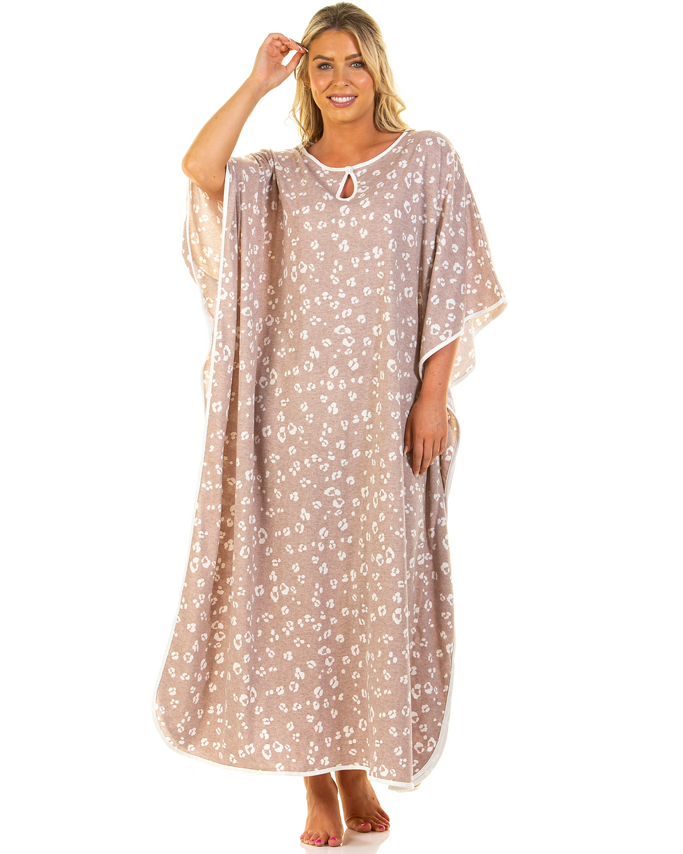 Thumbnail: La Marquise Women's Heather Leopard Cotton Rich Casual Kaftan - One Size