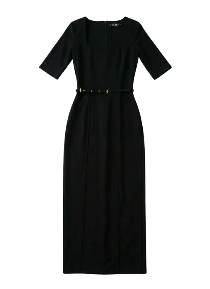 Küçük resim: Kadın Kemerli Kare Yaka Maxi Kısa Kollu E