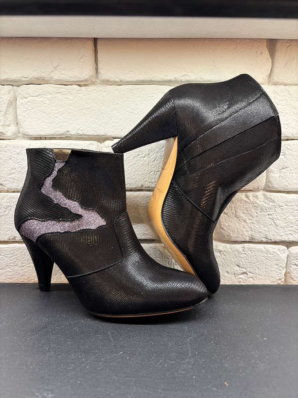 Miniature : Bottines Djamelah noir métallisé & glitter argent - Patricia Blanchet
