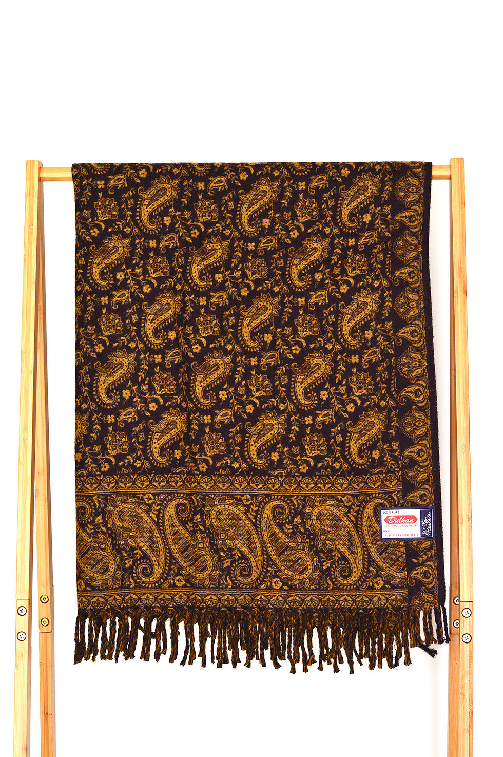 Thumbnail: Yak Wool Blanket- Black and Caramel Paisley and Floral Print