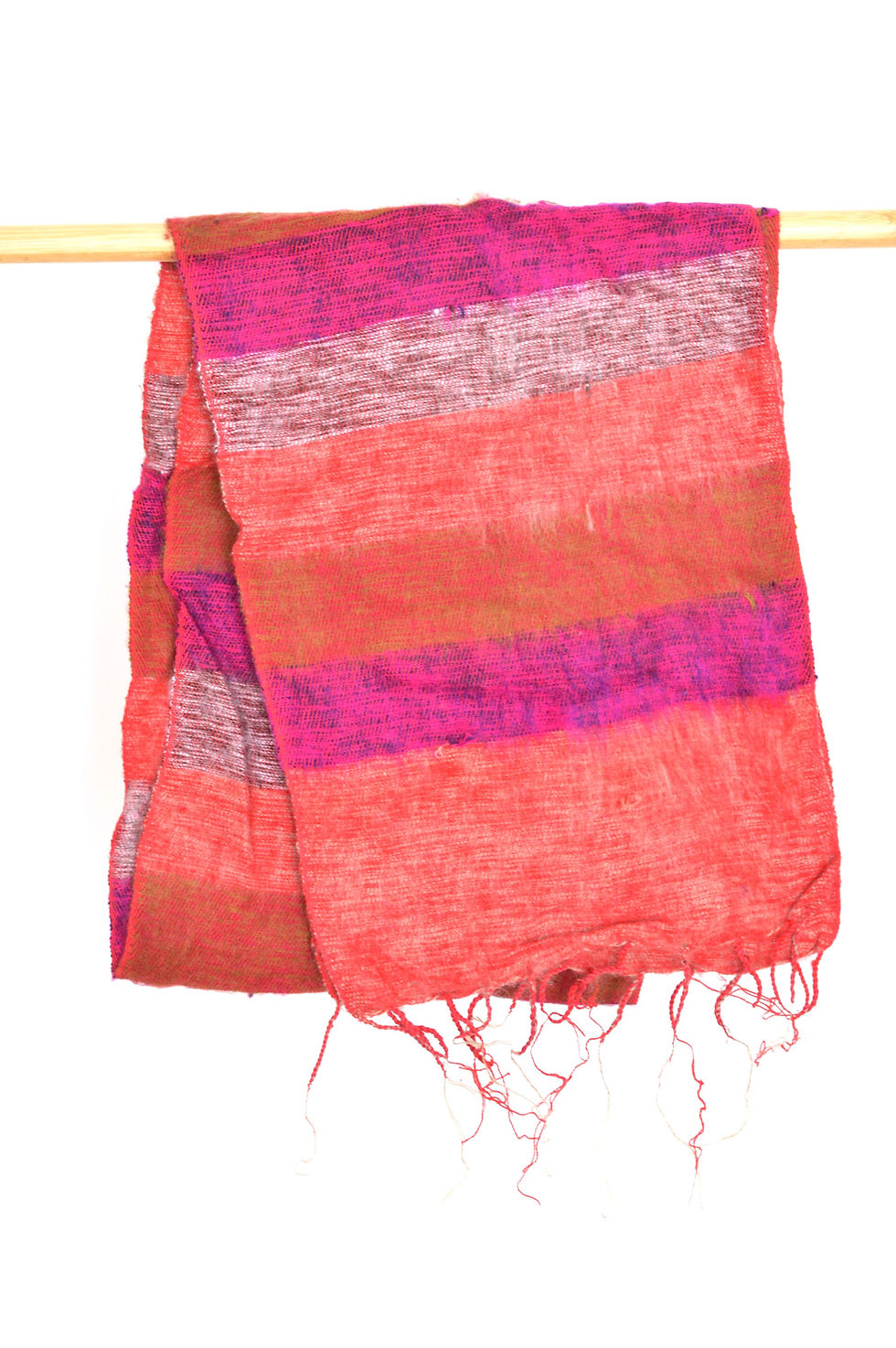 Thumbnail: Small Wool & Acrylic Blend Scarf - Pink, Purple, Orange & White Stripe