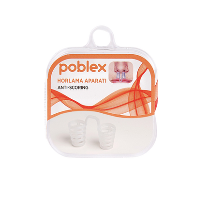 Poblex şeffaf Horlama Aparatının ambalajlı ön görünümü.