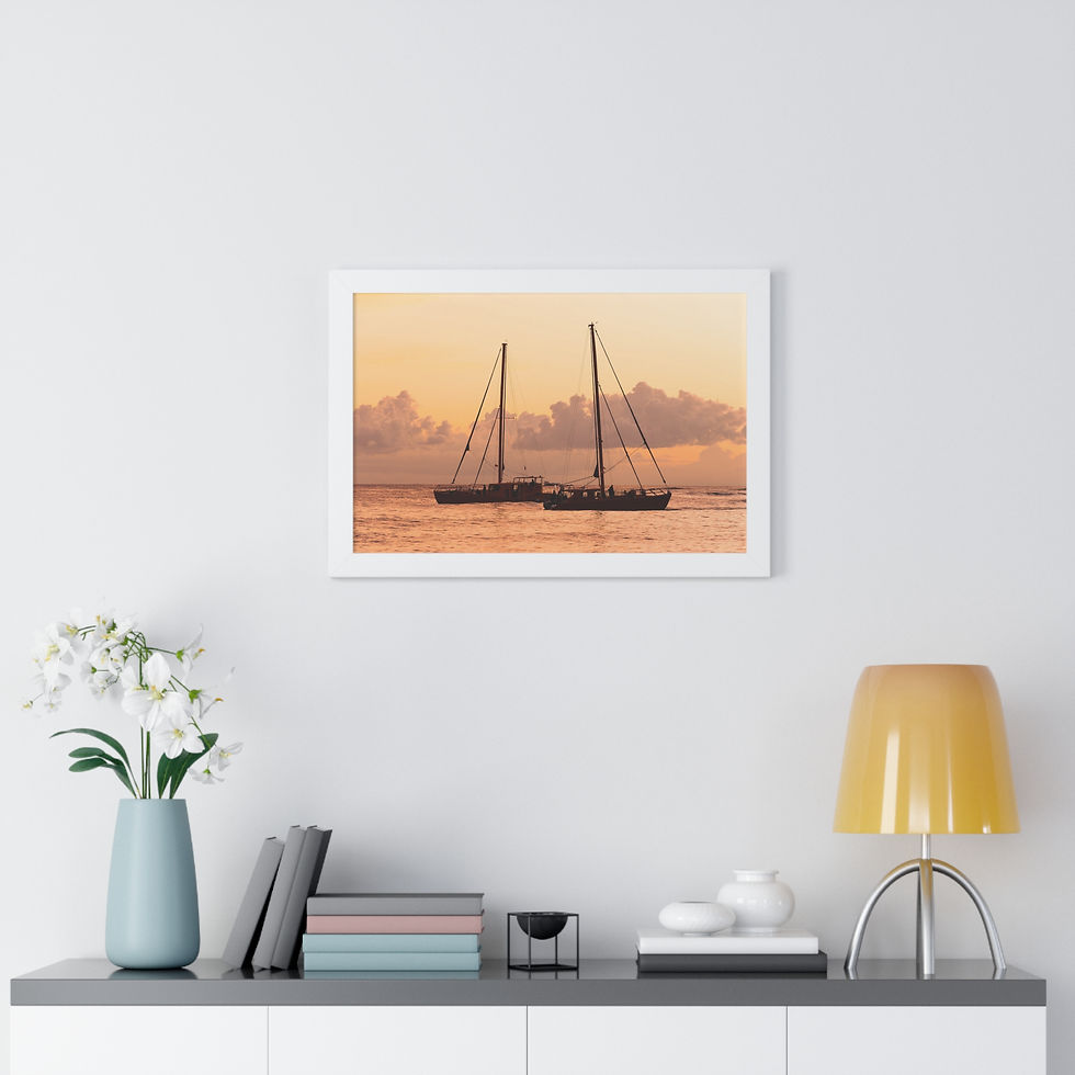 Thumbnail: Framed Horizontal Print - Sailing into the Orange Waikiki Sunset