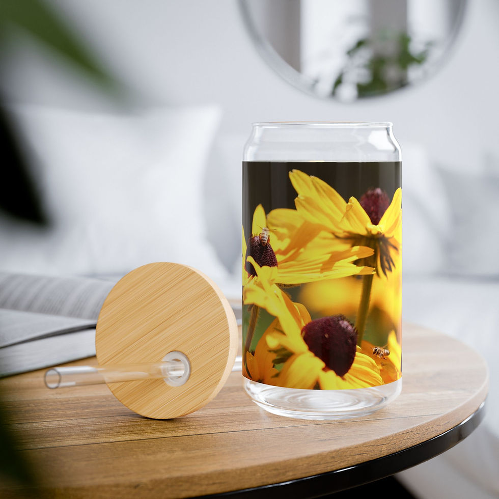 Thumbnail: Sipper Glass, 16oz- Yellow Flowers and Bees