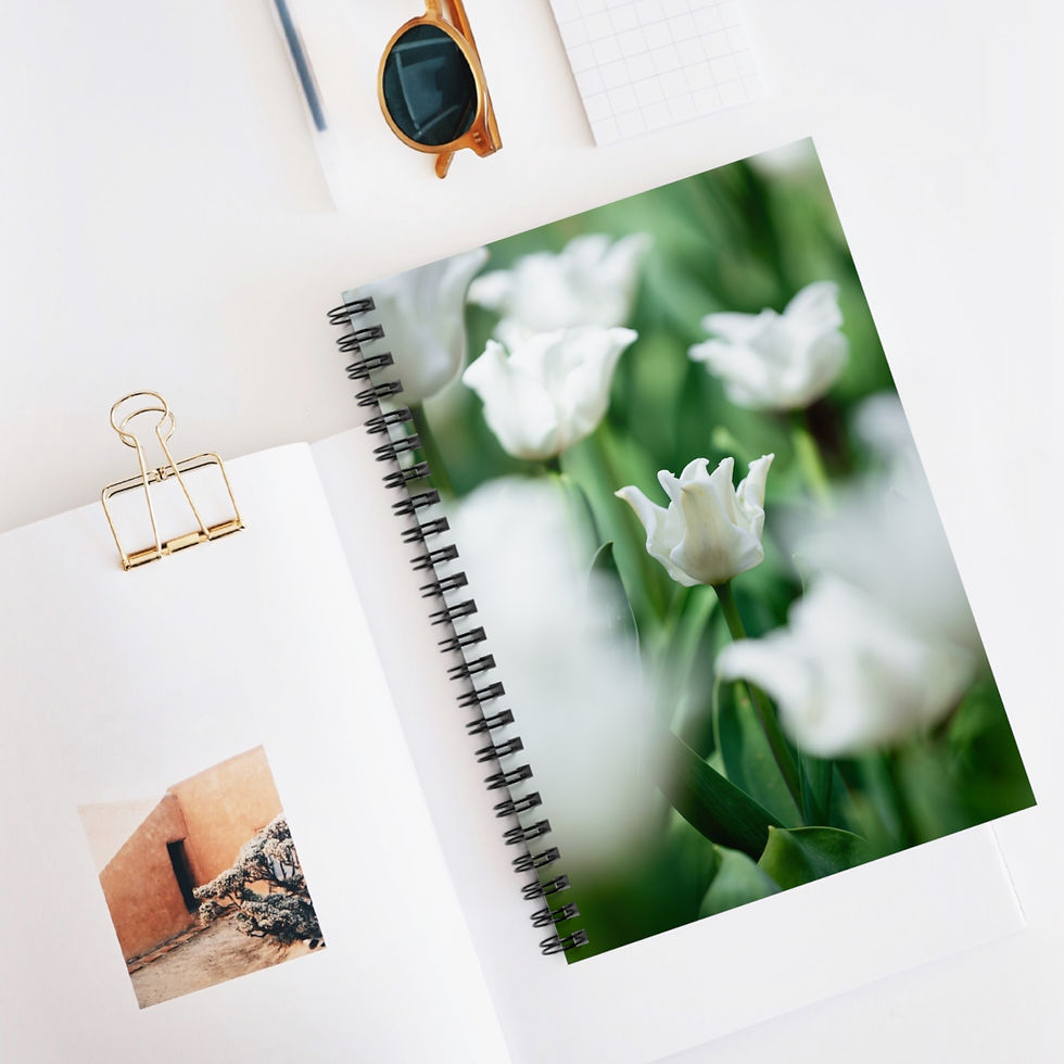 Spiral Notebook (Ruled Line)- White Flowers