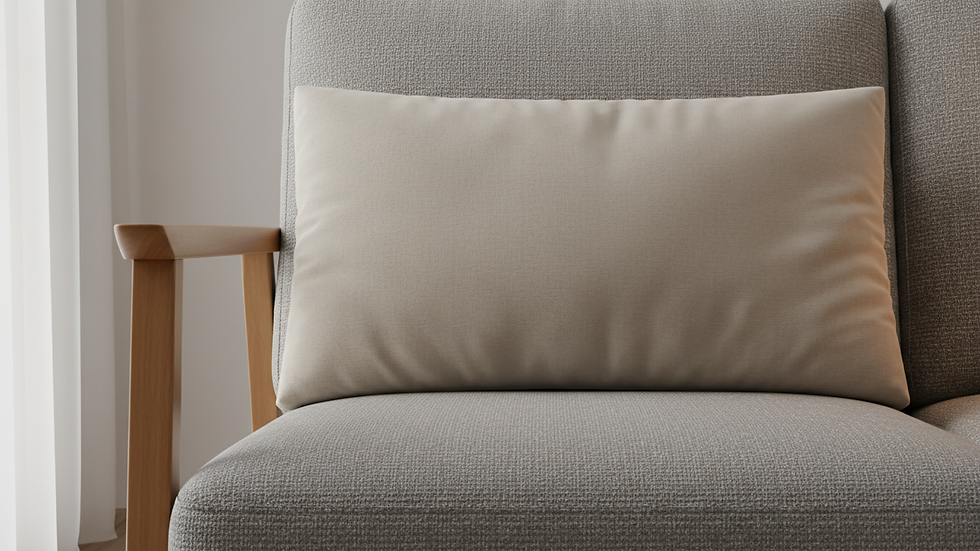 Close-up view of sofa fabric texture and cushion detail