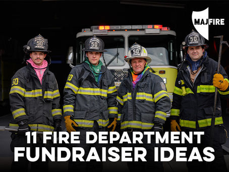 A group of firefighters with the text 11 Fire Department Fundraiser Ideas