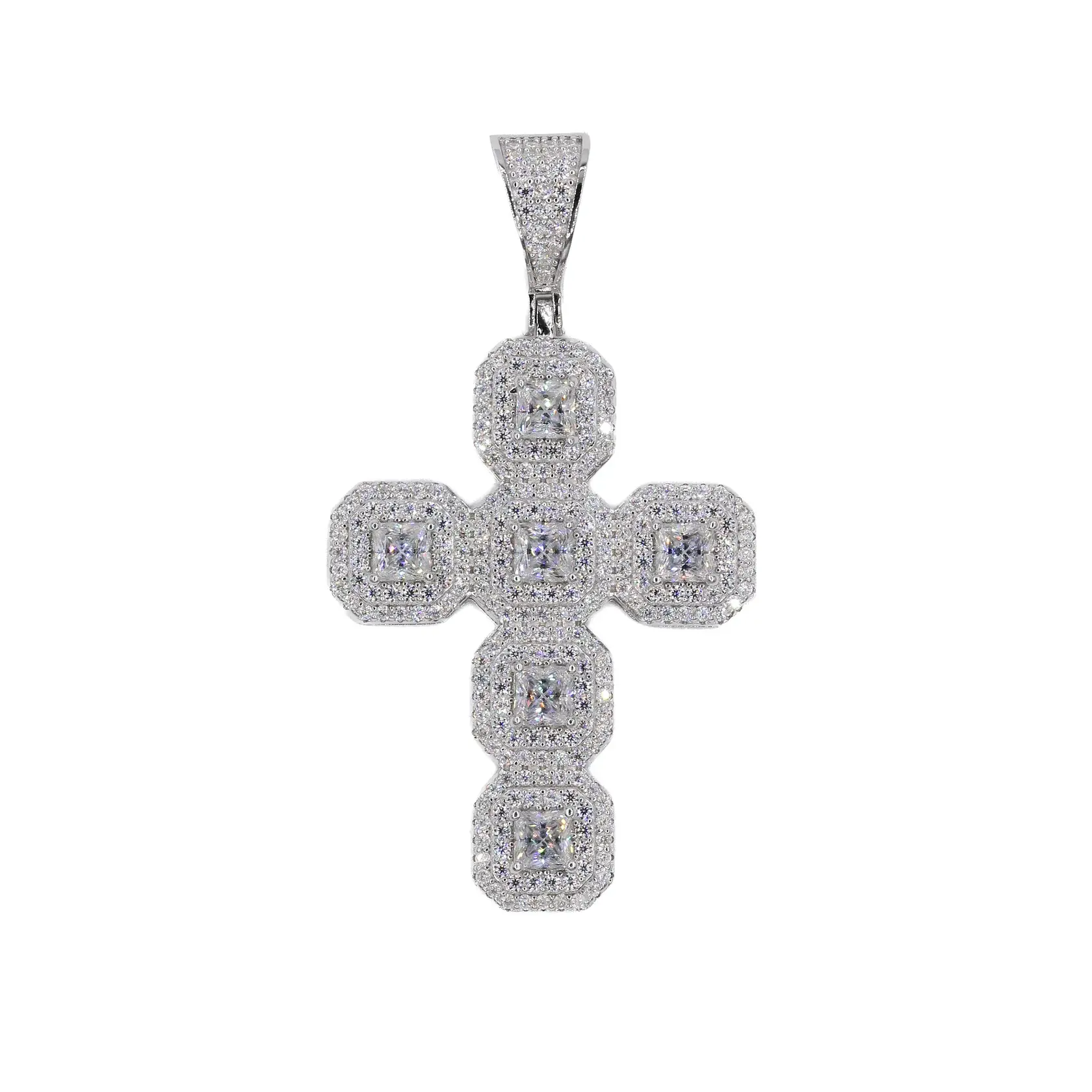 PRINCESS CUT & BAGUETTE ICED CROSS VVS MOISSANITE DIAMONDS PENDANT