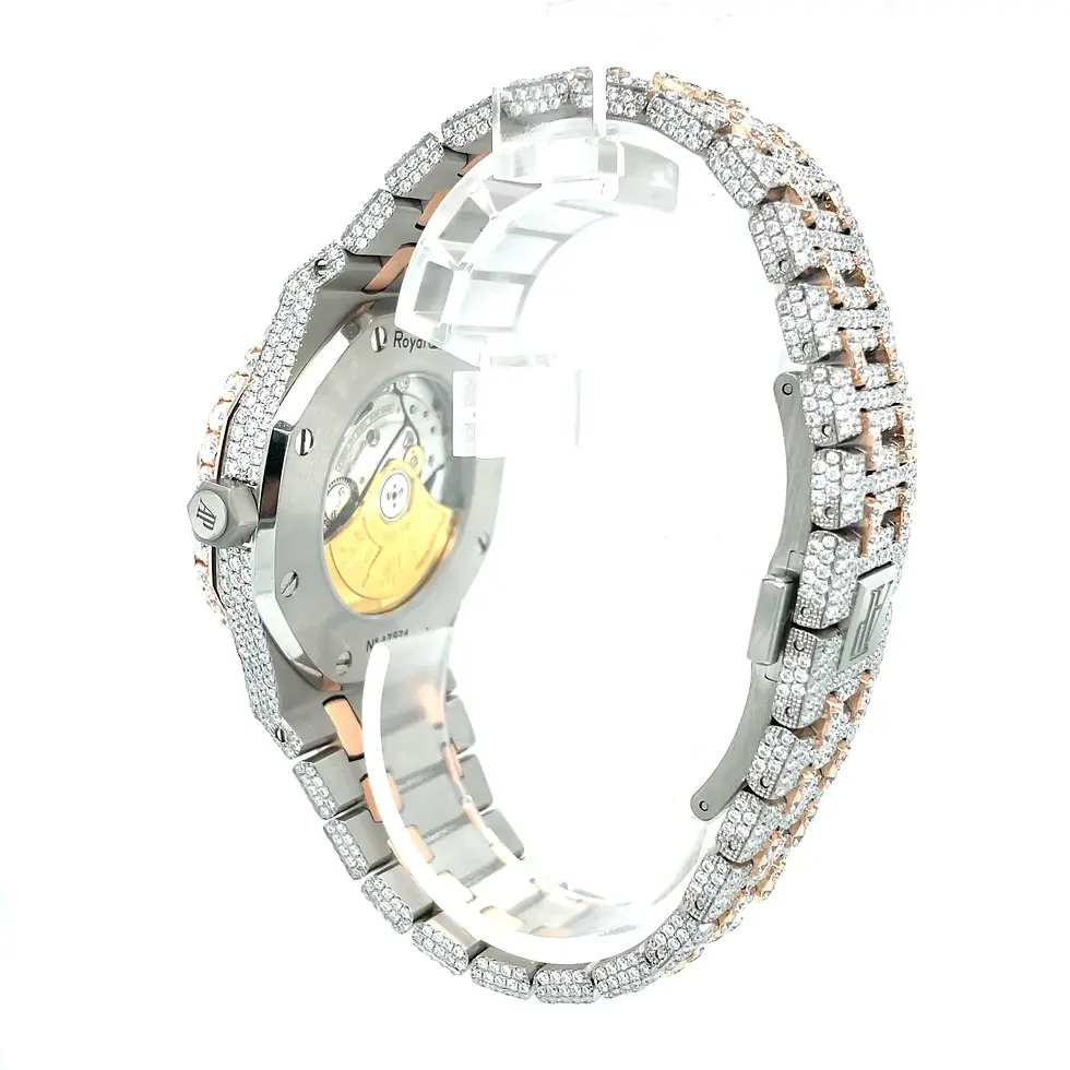 Thumbnail: AP STAINLESS STEEL TWO-TONE ROSE GOLD 41MM MOISSANITE DIAMOND WATCH 25CT