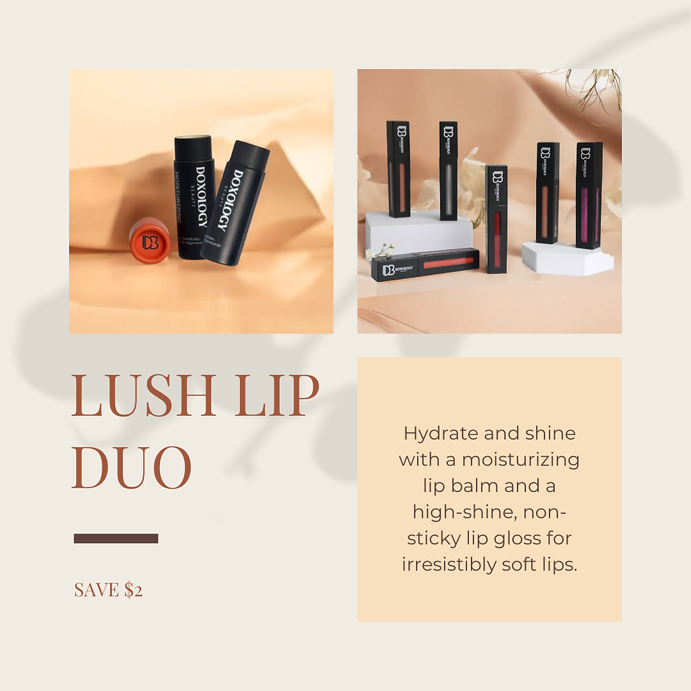 Thumbnail: Graphic promoting the Lush Lip Duo set with moisturizing lip balm and high-shine lip gloss.
