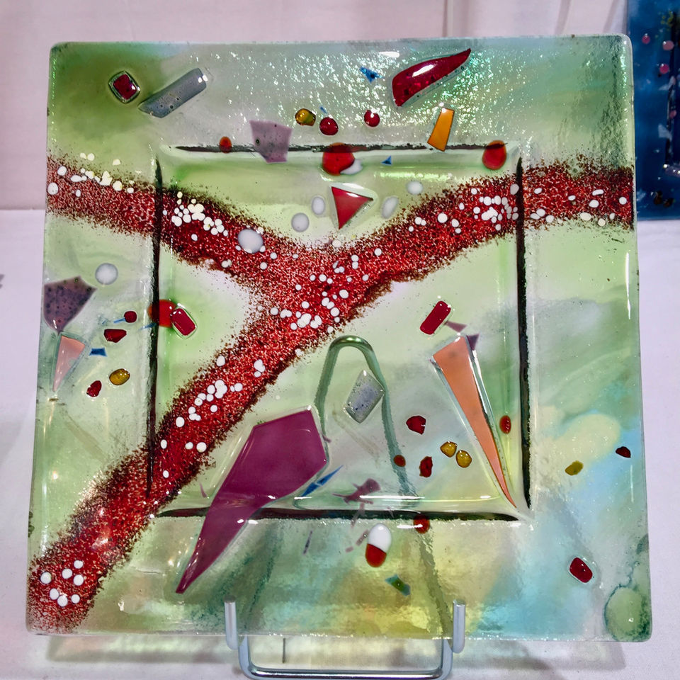 Plat en verre, fusing, artiste verrier