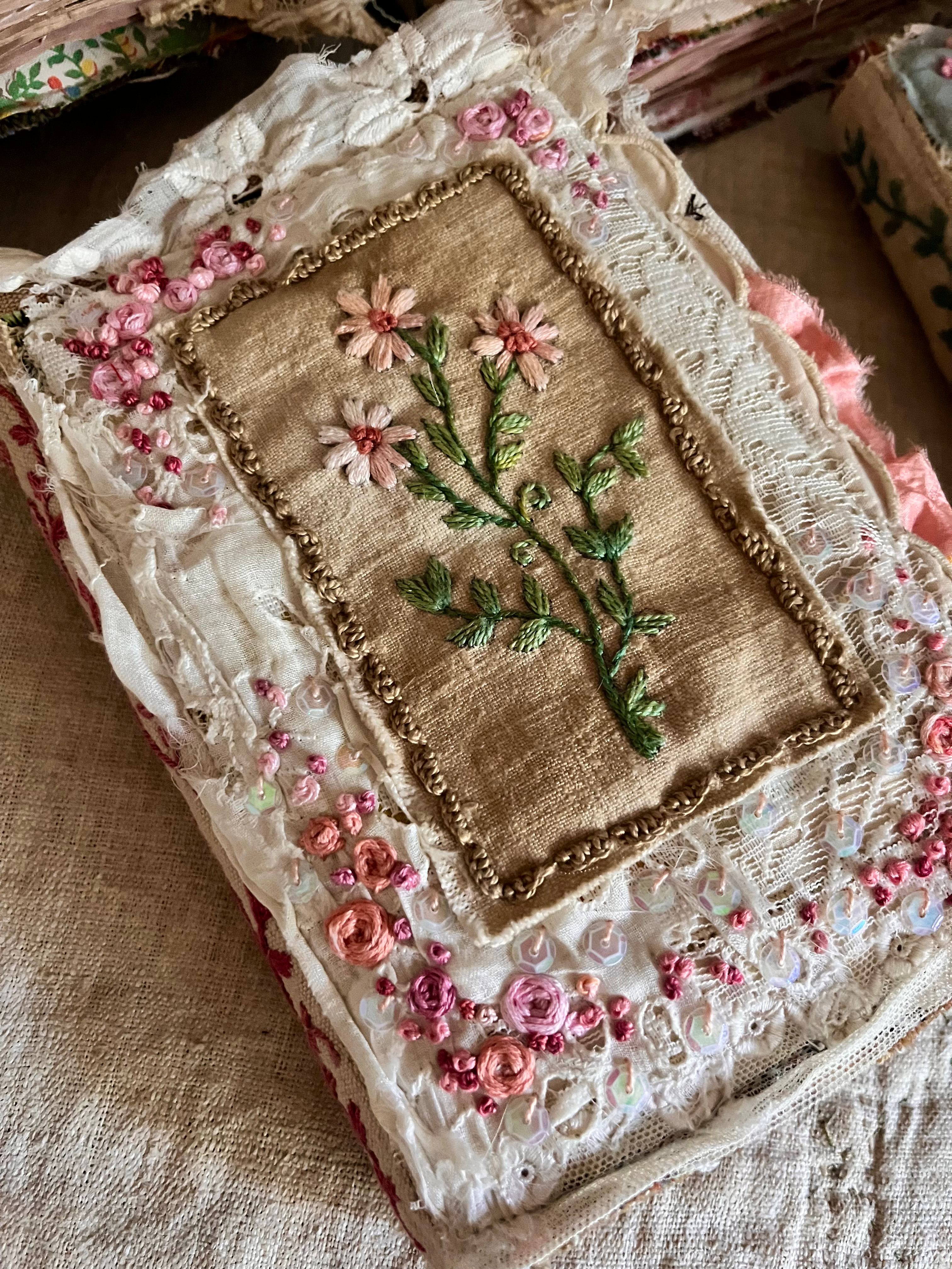 Hand-Embroidered Heirloom Textile Art Journal 