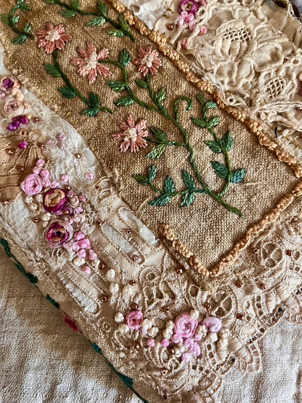 Thumbnail: Hand-Embroidered Textile Collage Heirloom Art Journal